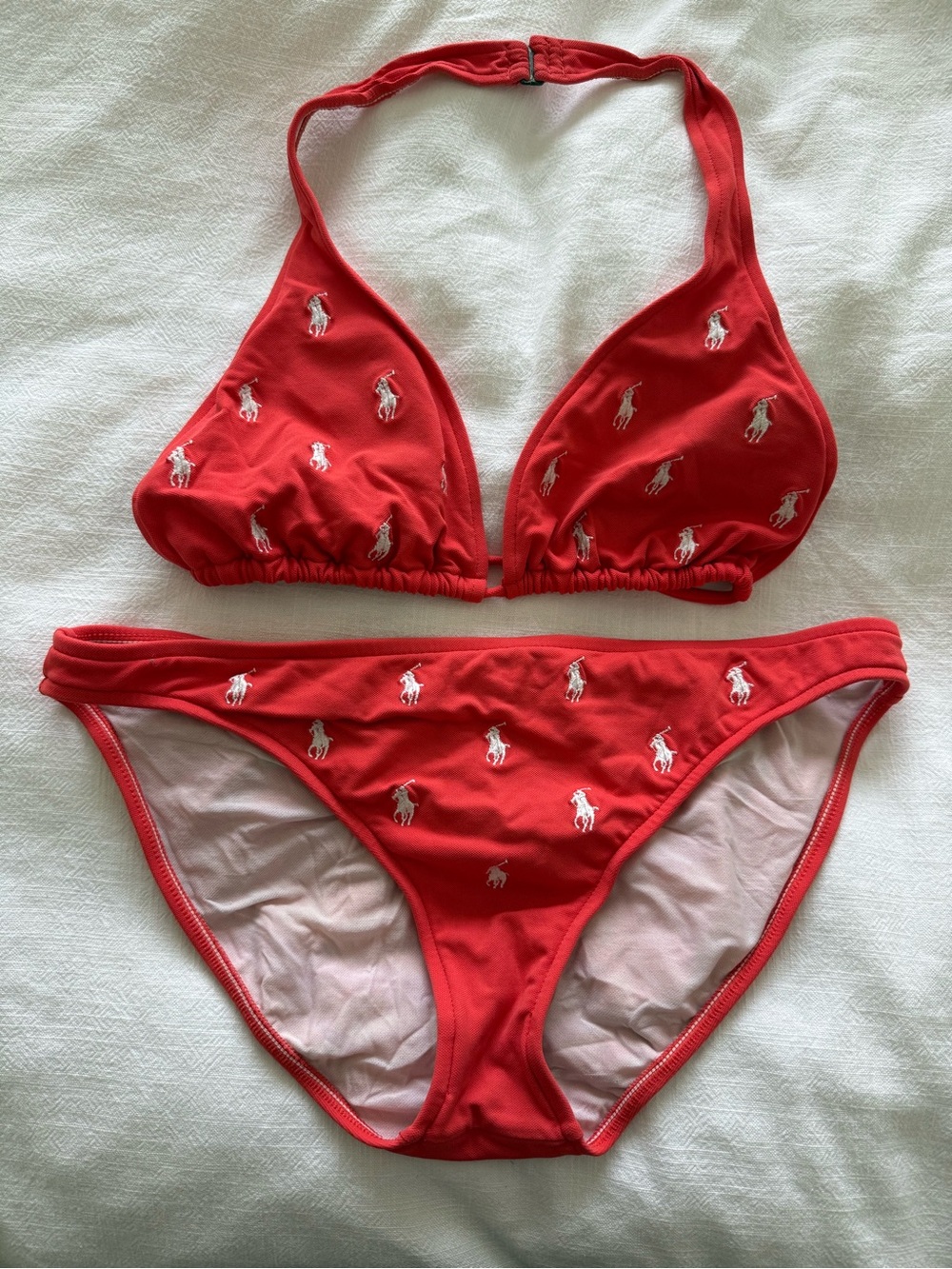 Ralph Lauren Red/Pink Embroidered Polo Pony Bikini Set size Large